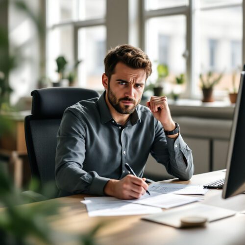 Deutscher Mitarbeiter im Integrationszentrum unterschreibt einen befristeten Arbeitsvertrag an einem modernen Bürotisch.