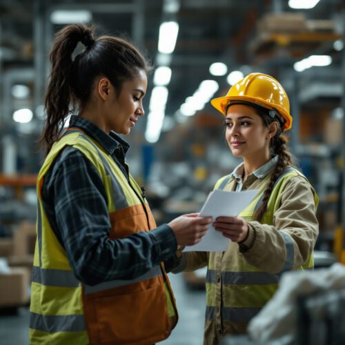 Produktionshelferin erhält Kündigungsschreiben von Arbeitgeberin in Produktionshalle