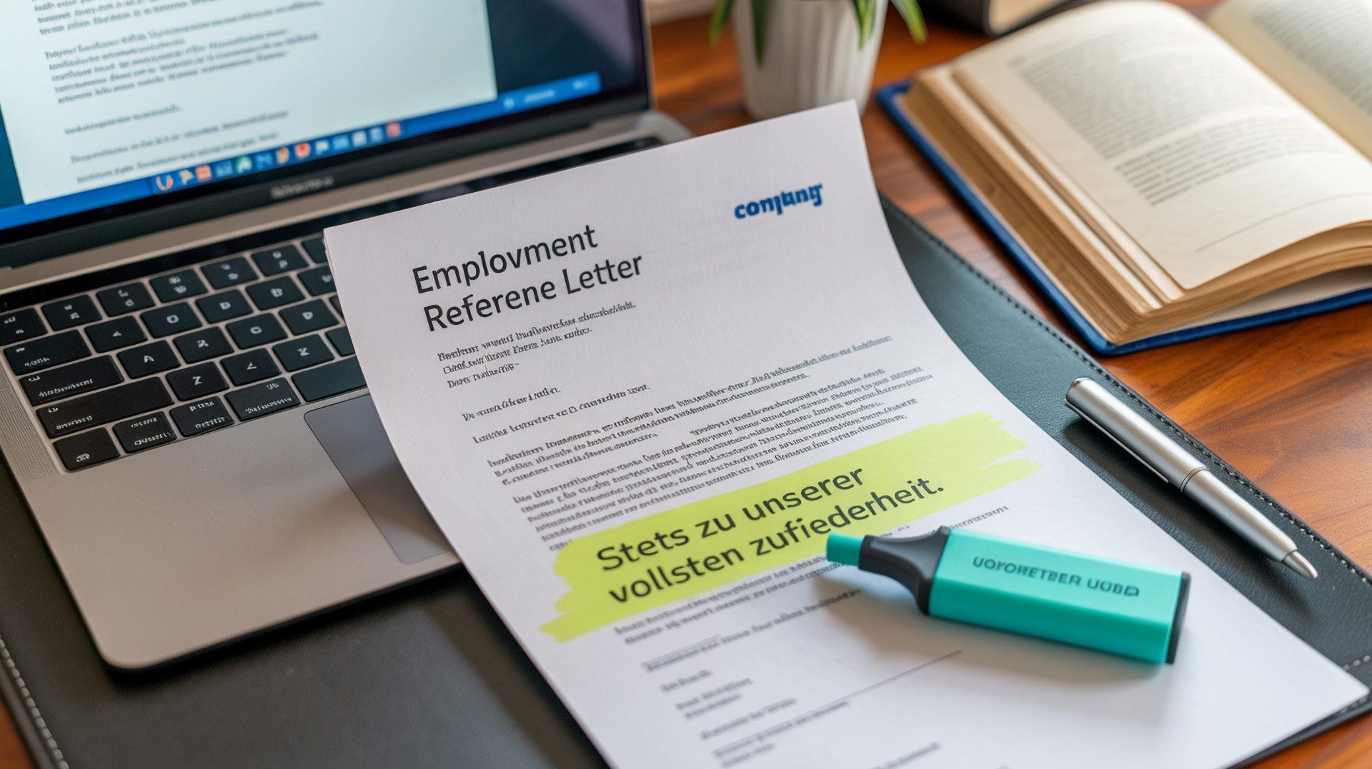Arbeitszeugnis mit Laptop und Formulierungshilfe
