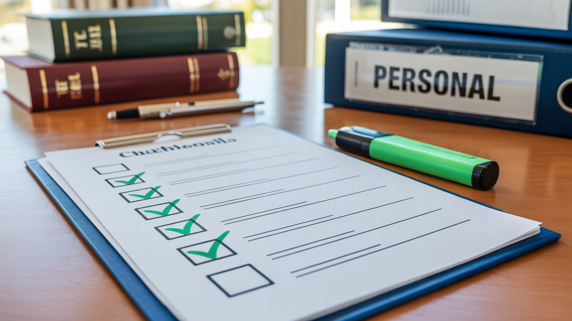 Checkliste zur Kündigungsprüfung mit abgehakten Punkten auf Schreibtisch
